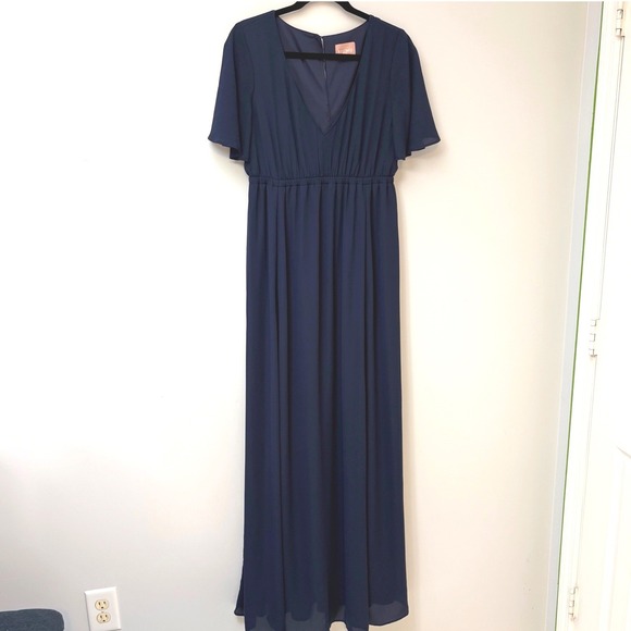 Show Me Your Mumu Emily Empire Maxi Dress Navy‎ Flutter Sleeve Gown - Picture 2 of 7